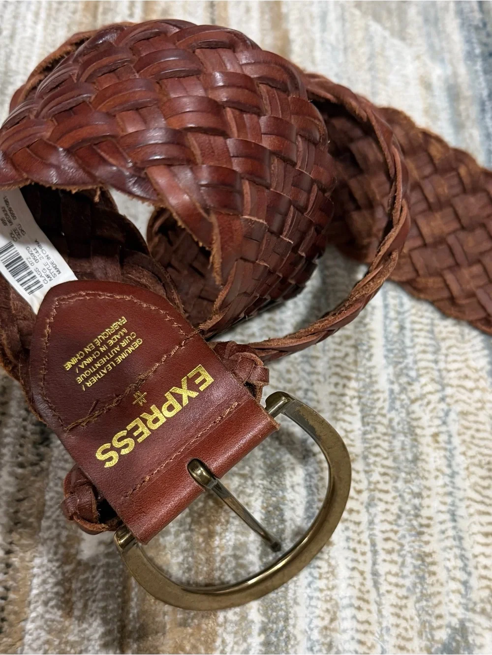 Express Braided Leather Belt in Brown with Brass Buckle